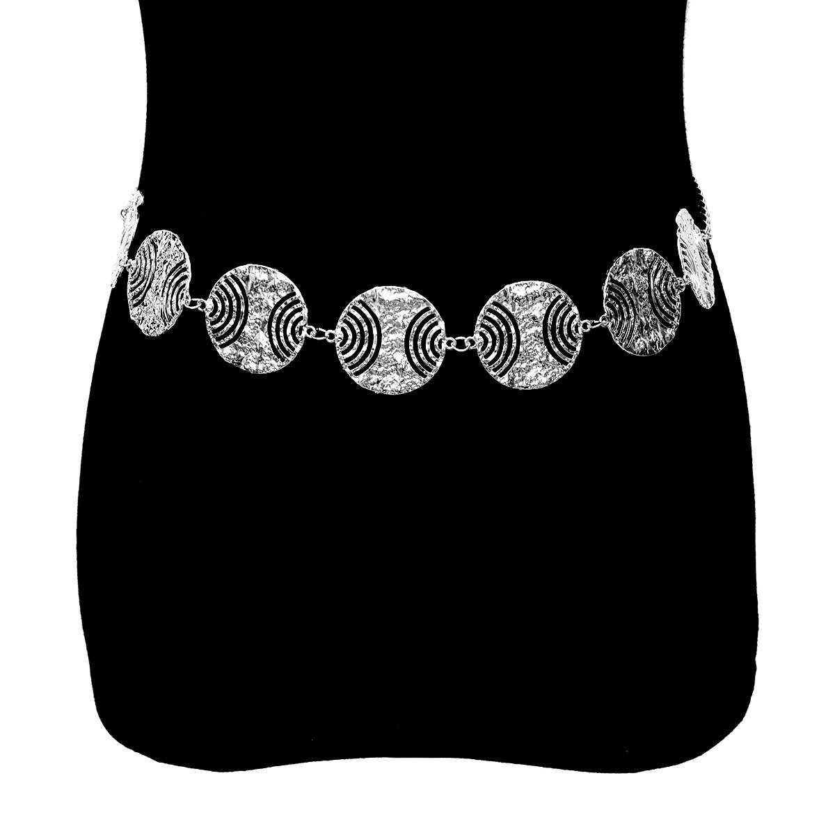 Cinturón de Metal con cadena para mujer, cinturón de Metal con círculo redondo grande, accesorios florales Vintage decorativos para cinturones de vestir, Cinturón fino para mujer: Plata