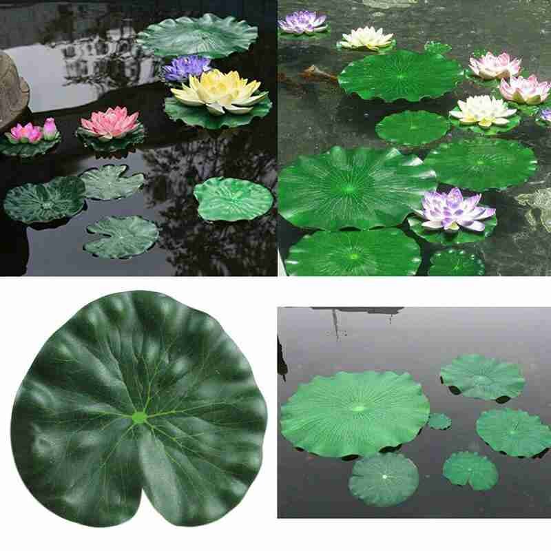 1 stk kunstig lotus åkande flydende blomsterdam tank plante blad ornament hjem bryllup dam pool dekoration