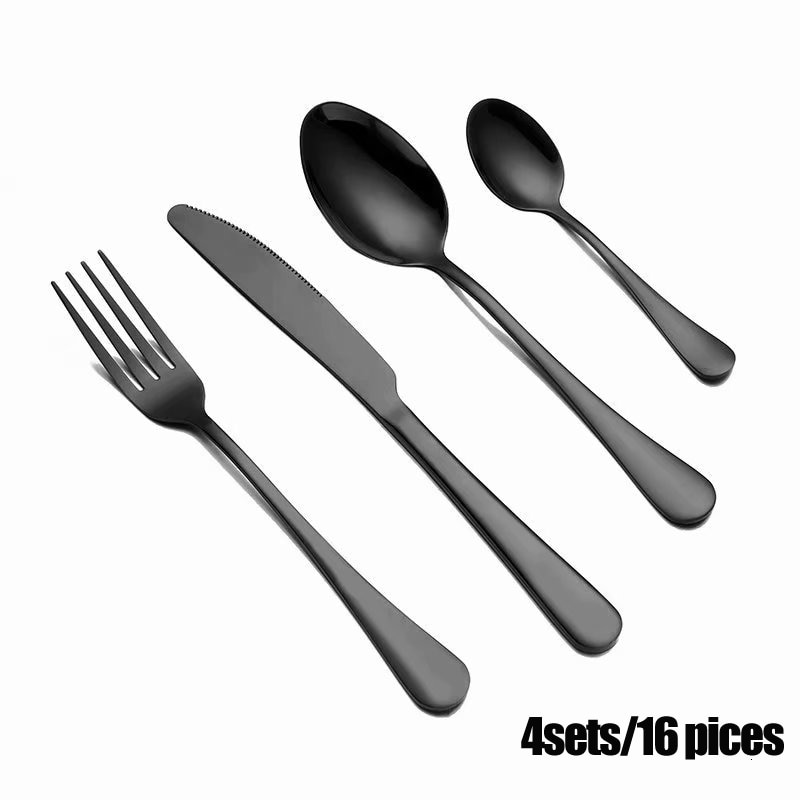 Spklifey sort bestik sæt 16 stk rustfrit stål spisestel bordservice sølvtøj sæt middag kniv og gaffel middag sæt