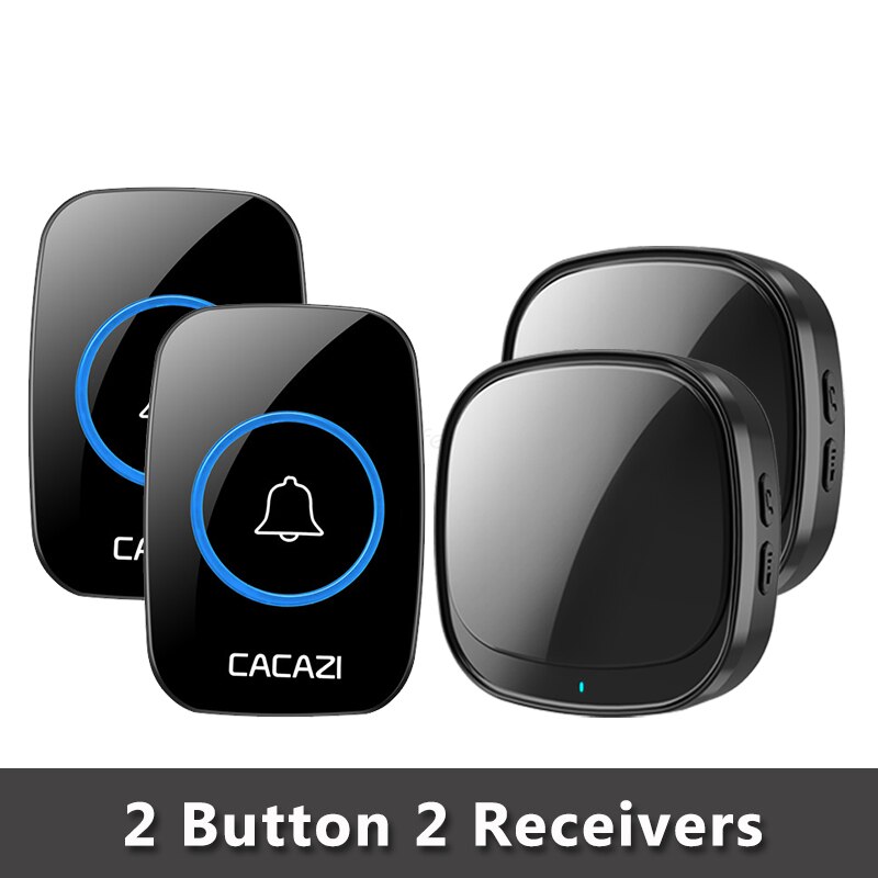Cacazi Usb Draadloze Deurbel 60 Chimes 5 Level 150M Bereik Deur Bellen Bell Waterdicht Batterij Knop Usb Plug led Ontvanger: B 2Button 2Receiver
