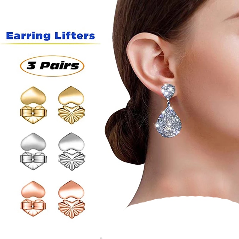 Boucles d'oreilles arrière en forme de couronne pour femmes, support couleur argent, élévateur à Lobe en forme de cœur, accessoires adaptés,