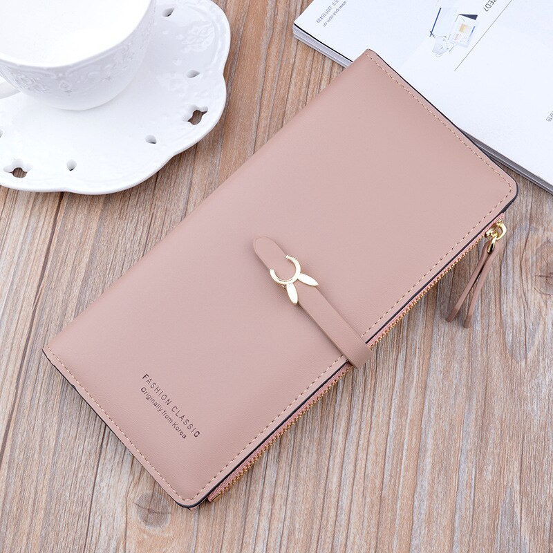 Large Capacity Women Pu Leather Wallets Multifunction Long Hasp Purses Ladies Coin Card Holders Portable Clutch Carteras: Khaki Long