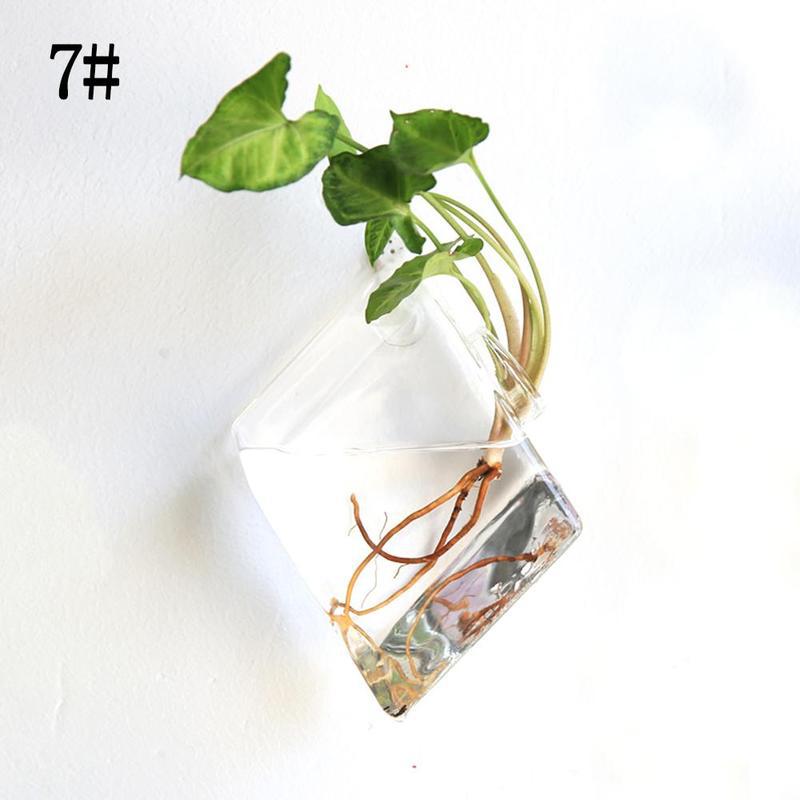 8 Shapes DIY Clear Hanging Glass Vase Flower Plants Terrarium Wall Fish Tank Aquarium Container Homw Decor