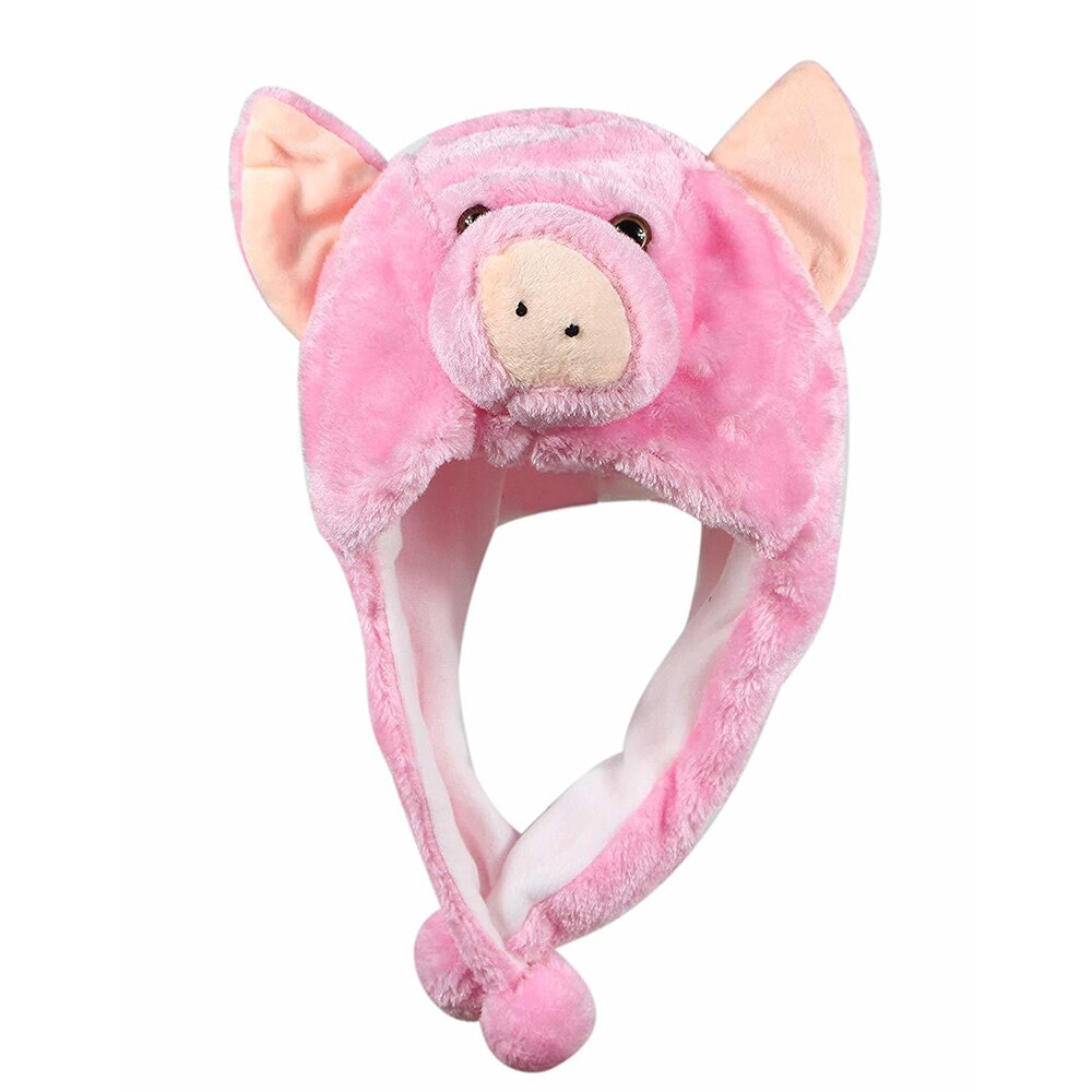 Cartoon Plush Animal Fuzzy Beanie Warm Hat Winter Adult Women Mens Children Cosplay Costume: pig
