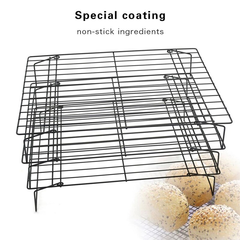 3 Layers Cooling Rack Stackable Metal Cake Cookie Biscuits Bread Cooling Racks Nonstick Net Mat Holder Kitchen Baking Cake Tray