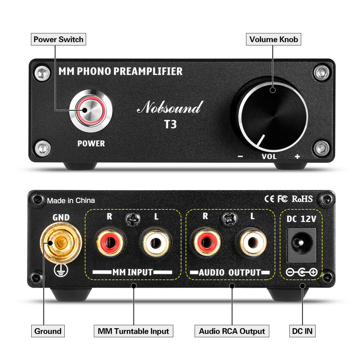 Nobsound mini T3 MM Phono Preamplificatore Giradischi Preamplificatore HiFi giradischi Amplificatore