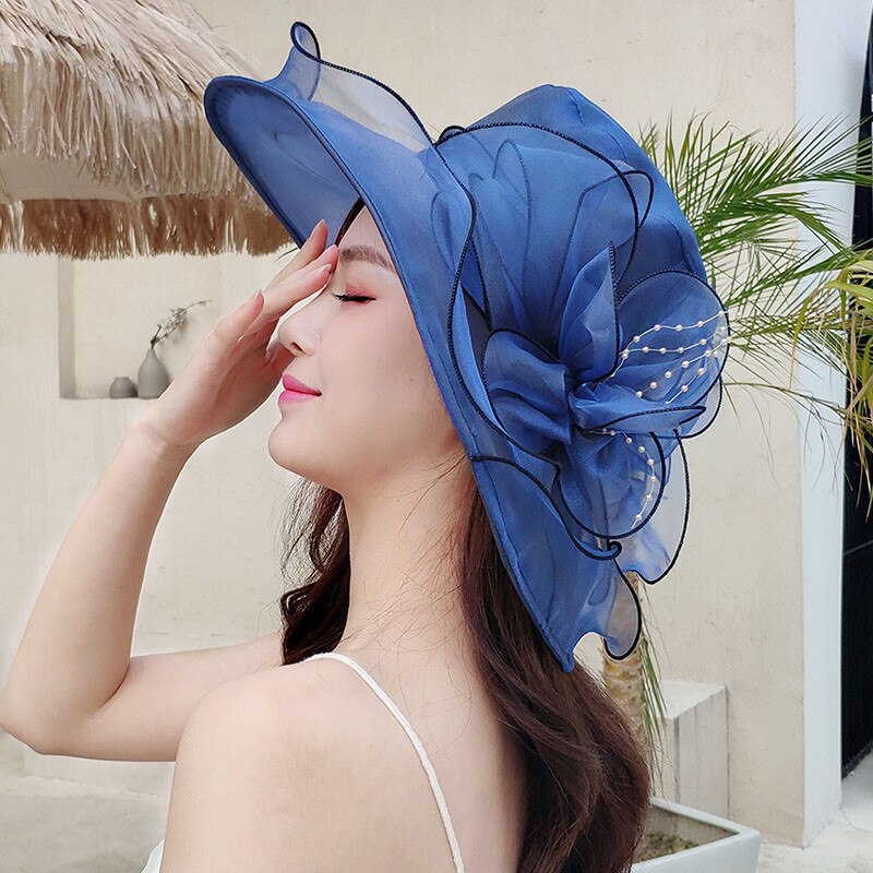 Women's Organza Church Fascinator Bridal Tea Party Wedding Hat Ladies Female Fedoras Solid Color Cute Outdoor Cap