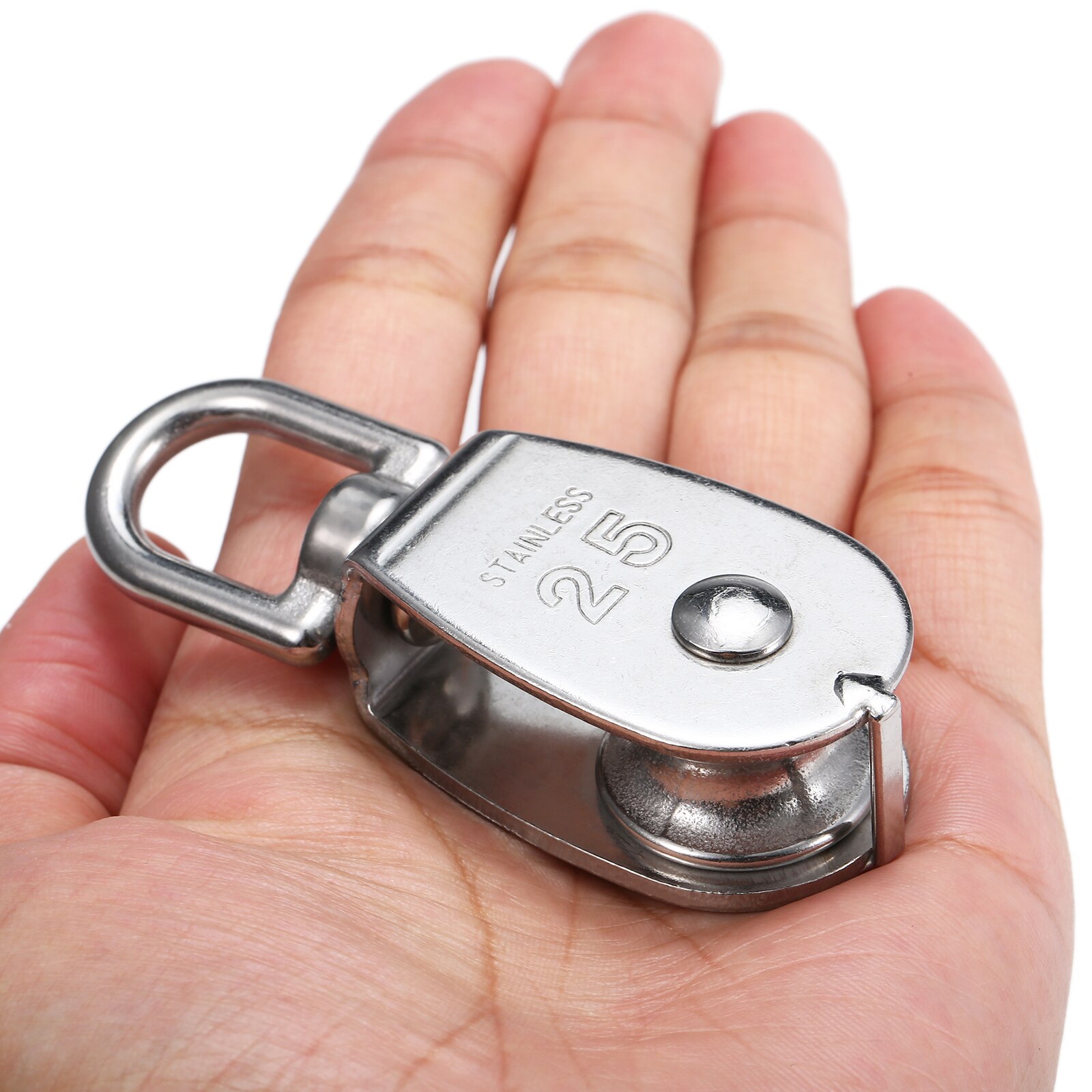 3PCS Lifting Single Pulley Stainless Steel Heavy Duty Single Wheel Lifting Rope Pulley Block for Rock Climbing Fire Survival