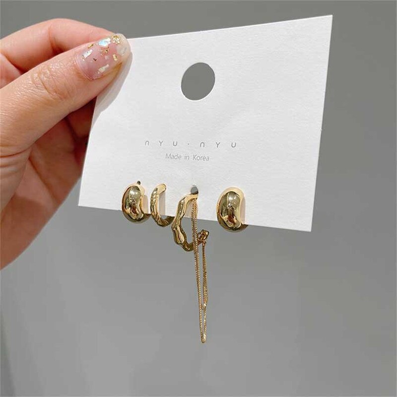 4 TEILE/SATZ Neue Gold Silber Farbe Metall Geometrische Unregelmäßige Quaste Kette Clip Ohrringe für Frauen Nicht Durchbohrten Ohr Manschette