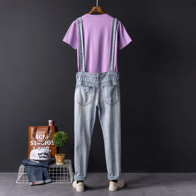 Gebrochen See Jeans männer sommer licht waschen werkzeug hosenträger Koreanische Ausführung der Trend gurt hosen männlichen insgesamt!