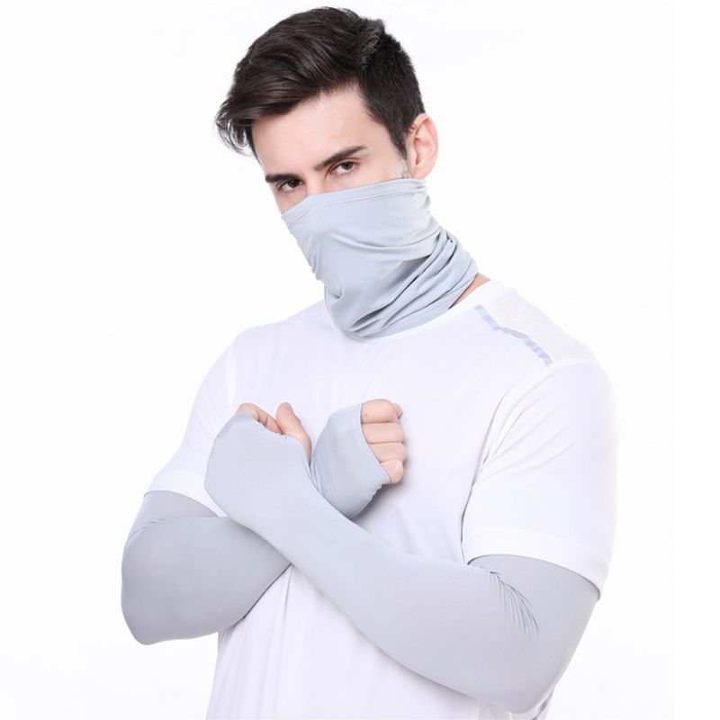 2 in 1 arm ærmer hals gamacher sæt camouflage cykling bandana ansigtsmaske handsker  lx9e: Gy