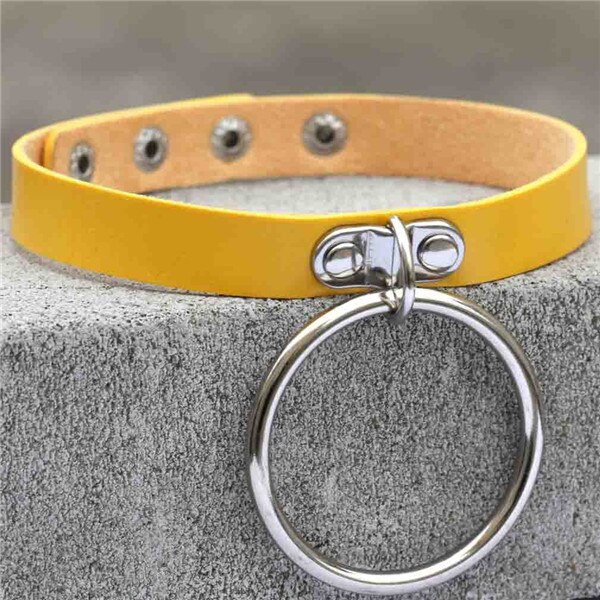 Punk Rock Dark Harajuku O Circle Leather Collar Choker Necklace Jewelry: yellow