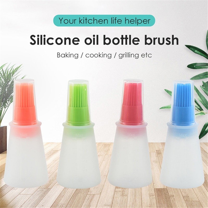 1Pc Portable Silicone Oil Bottle with Brush Grill Oil Brushes Liquid Oil Pastry Kitchen Baking BBQ Oil Brush Kitchen Tools