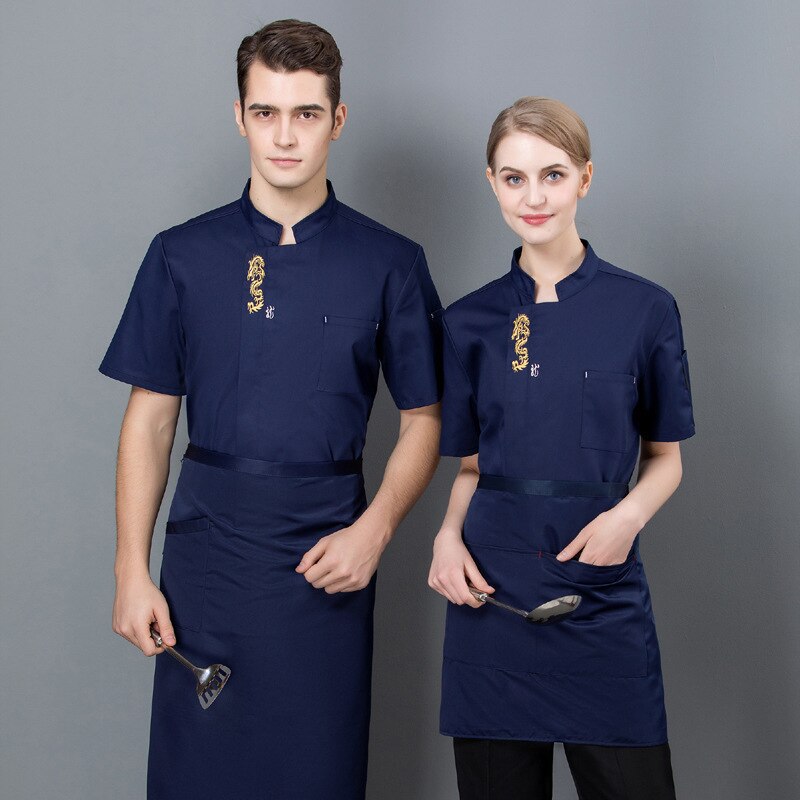 Ademende kleding voor mannen en vrouwen na de keuken chef-kok uniform korte mouwen zomer hotel chef-kok witte halve mouw