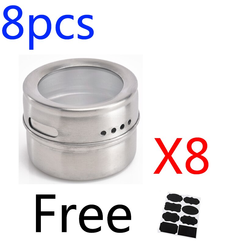 Magnetic Spice Jar Set With Stickers Stainless Steel Spice Tins Spice Storage Container Pepper Seasoning Sprays Kitchen Tools: Set B