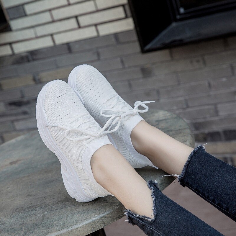 Sneakers White Coconut Shoes Woman Female Version Harajuku Breathable Elastic Socks Wild Sports Shoes Lightweight Fitness Yoga