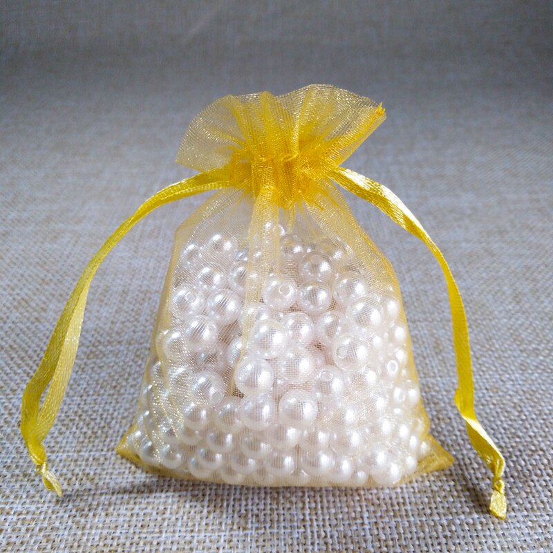100pcs/lot 5x7 7x9 9x12CM Organza Bags Wedding Party Christmas Decoration Drawstring Bag Pouch Jewelry Packaging Bags: 7x9cm / Gold
