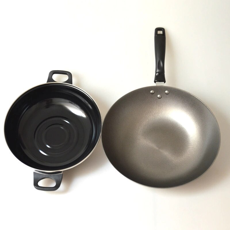 Aijia Twee Stuk Wok Pan Met Deksel Elektromagnetische Gas Universele 4 Sets