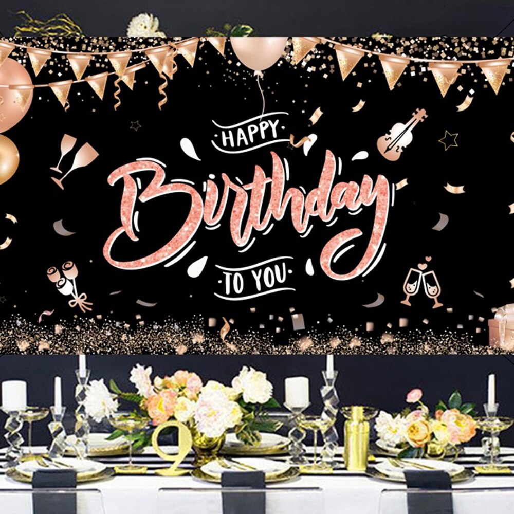 Happy Birthday 30 40 50 Zwarte Goud Verjaardag Achtergrond Banner Gold Glitter Photo Booth Achtergrond Opknoping Vlag