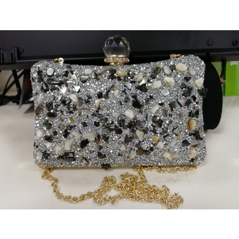 Pochette de soirée en argent pour femmes, Mini sac à bandoulière avec chaîne, pochette élégante pour fête de mariage