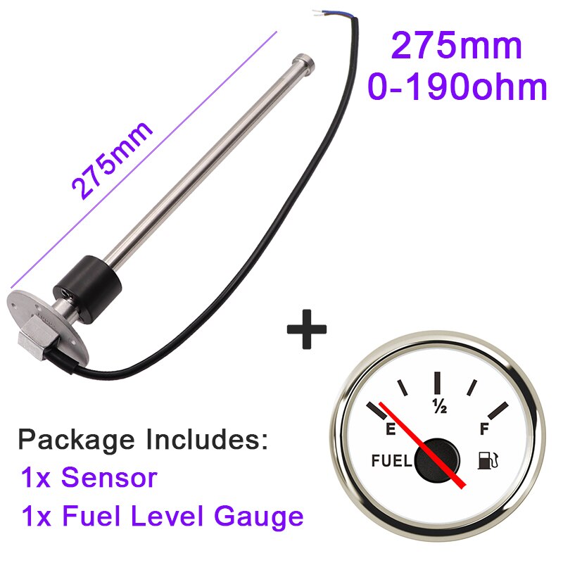 52MM Fuel Level Gauge With Fuel Level Sensor 150MM 175MM 200MM 275MM 350MM 400MM 0-190ohm Oil Liquid Tank Fuel Level Indicator: 275mm Sensor WS