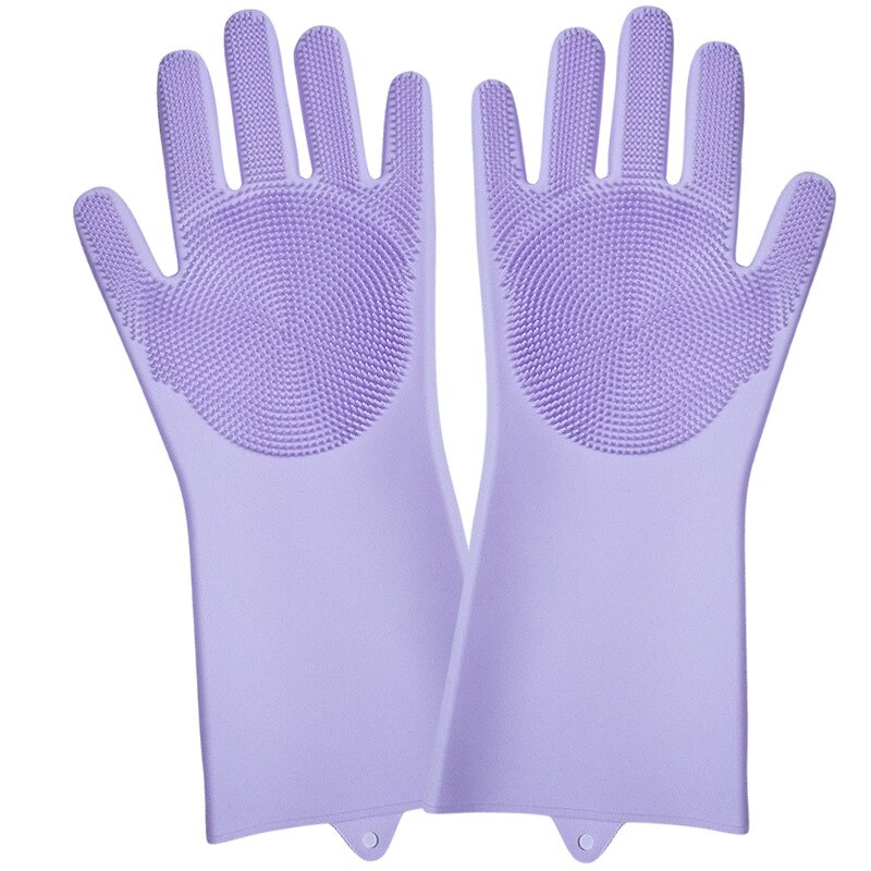 Magisk silikone skål vaskehandsker køkken tilbehør opvask handske husholdningsværktøj til rengøring af kæledyrs børste 1 par: Violet