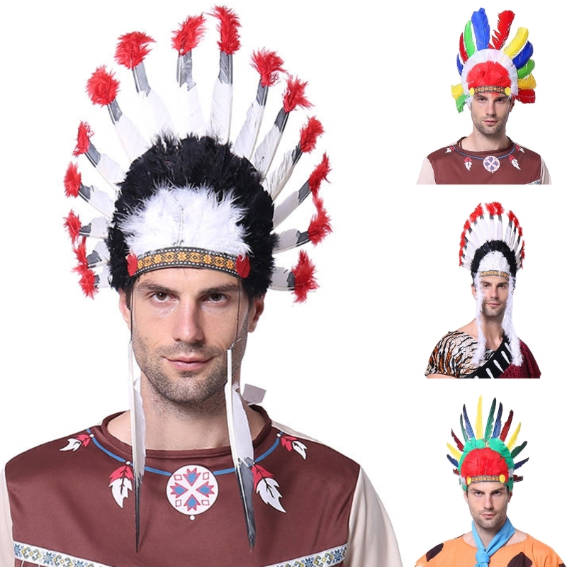 Native American Chief Headdress Indian Costume Feather Hair Dress Headpiece Headband Accessories for Adults and