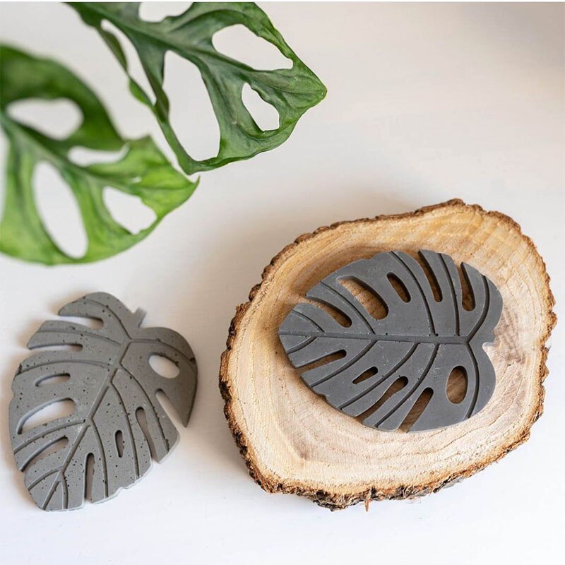 Molde de posavasos de hormigón, bandeja epoxi con de hojas de tortuga, posavasos de arcilla casero