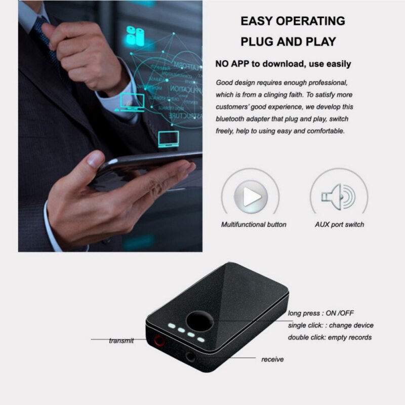 Universal Wireless Bluetooth Transmitter Receiver 2 in 1 Stereo Audio Music Adapter For TV Earphone Headphone Mobile Phone/