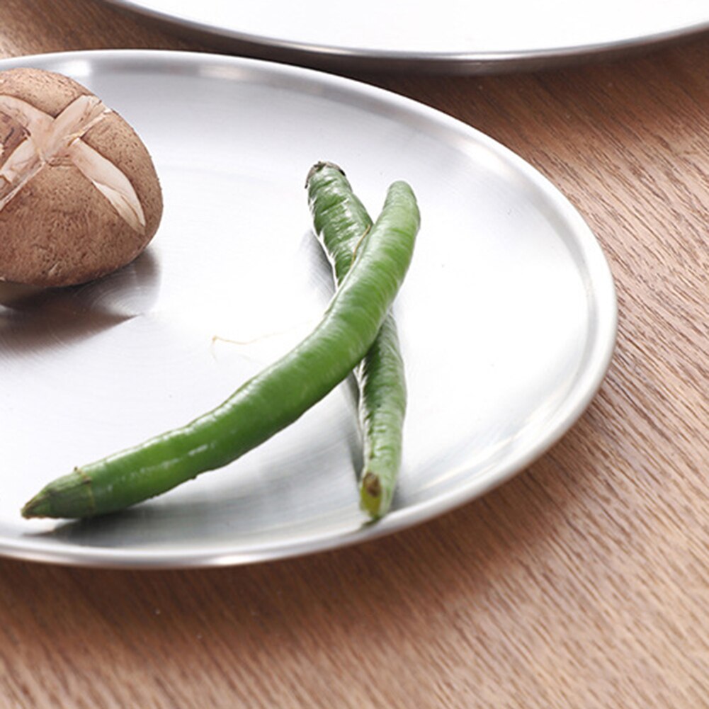 Stainless Steel Matte Round Dining Plate Tableware Dessert Pizza Dish Fruit Tray