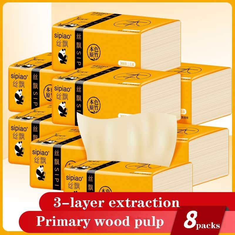 8 Bags Of Bamboo Pulp Tissue Paper Environmental Protection Recycled Paper Household Napkins 300 Sheets / Pack Toilet Paper