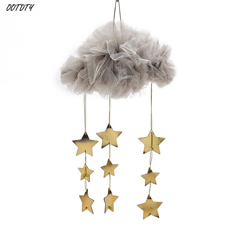 Bebé techo móvil colgante nube decoraciones guirnalda de estrellas DIY colgante fotografía accesorio juguete para cuna niños decoración para dormitorio infantil: Gris