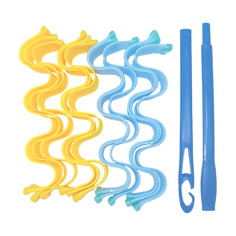 12 Stuks Magic Hair Curler Geen Schade Aan Haar Diy Golf Krul Rollers Draagbare Kapsel Sticks 30Cm Duurzaam Curling hair Styling Tools: Blue and Yellow
