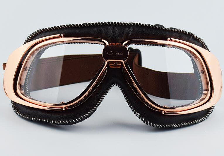 Mjmoto merk leren motorbril vintage gafas moto vintage helm steampunk koperen bril pilotenbrillen motorbrillen: Duidelijk