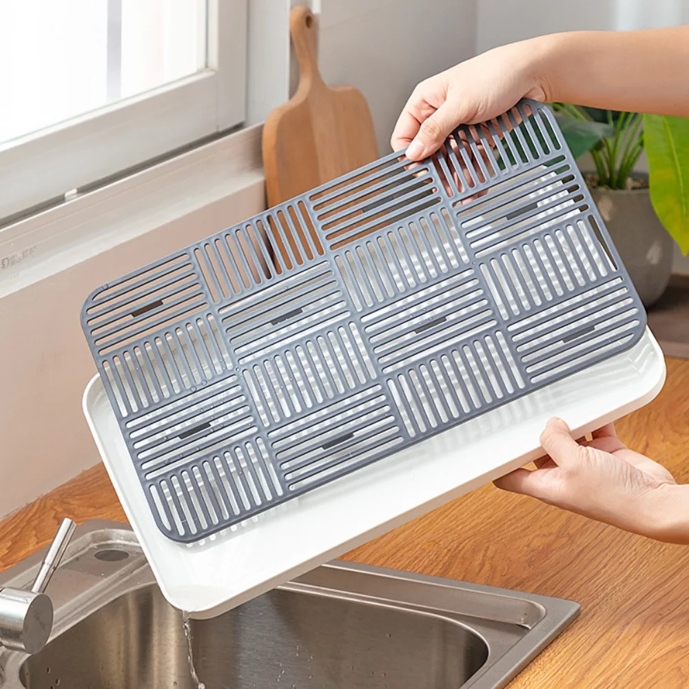 Detachable Tableware Drain Tray Double Layer Grids Dish Drainer Storage Tray Kitchen Accessory Easy Clean Dish Drainer