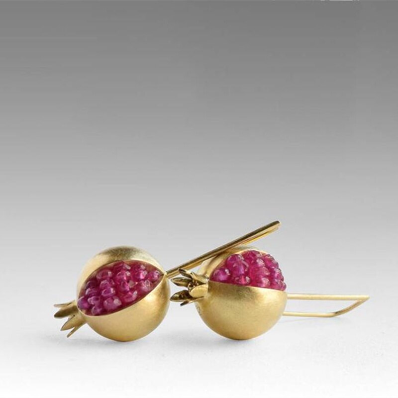 Gold Silver Color Pomegranate Earrings Dangle Hook Earrings for Women Female Party Wedding Boho Jewelry