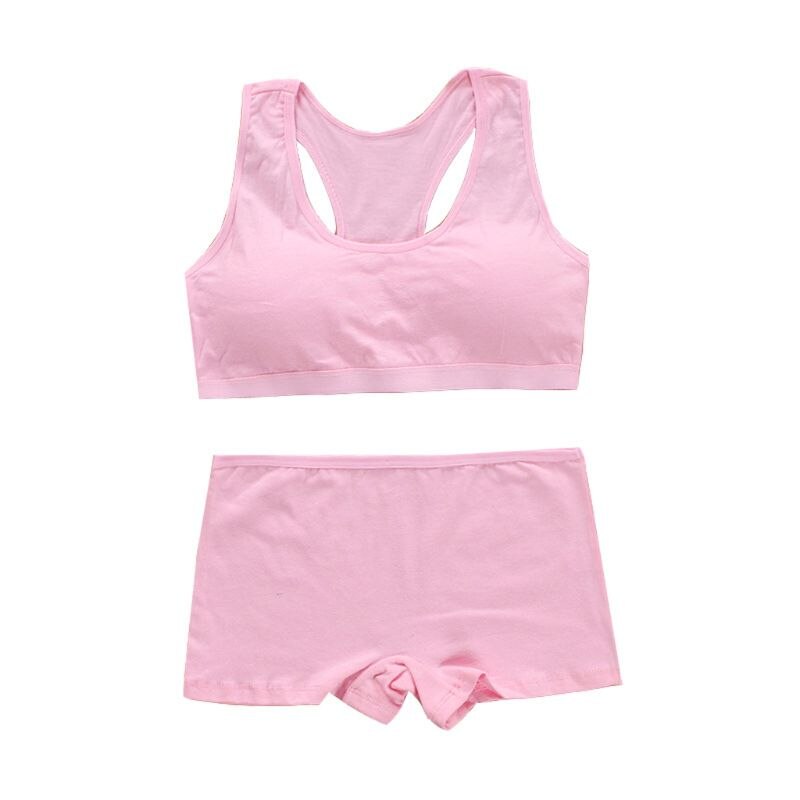 Teens Girls Sports Bra Puberty Gym Underwear Wireless Teenager Girls Sport Bra with Briefs Cotton Young Girls Training Bra Set: PK