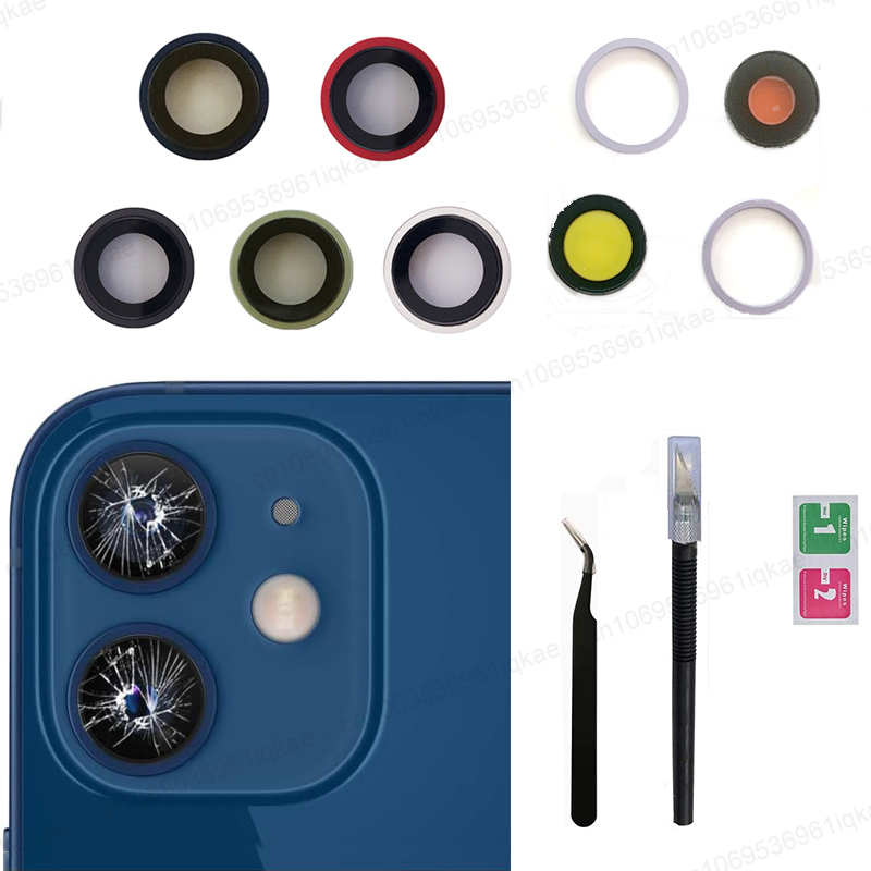 OEM Hinten Zurück Kamera Objektiv Ersatz für iPhone 12 und iPhone 12 Mini mit Vor-Installiert Klebstoff und Reparatur toolkit Mit Ring