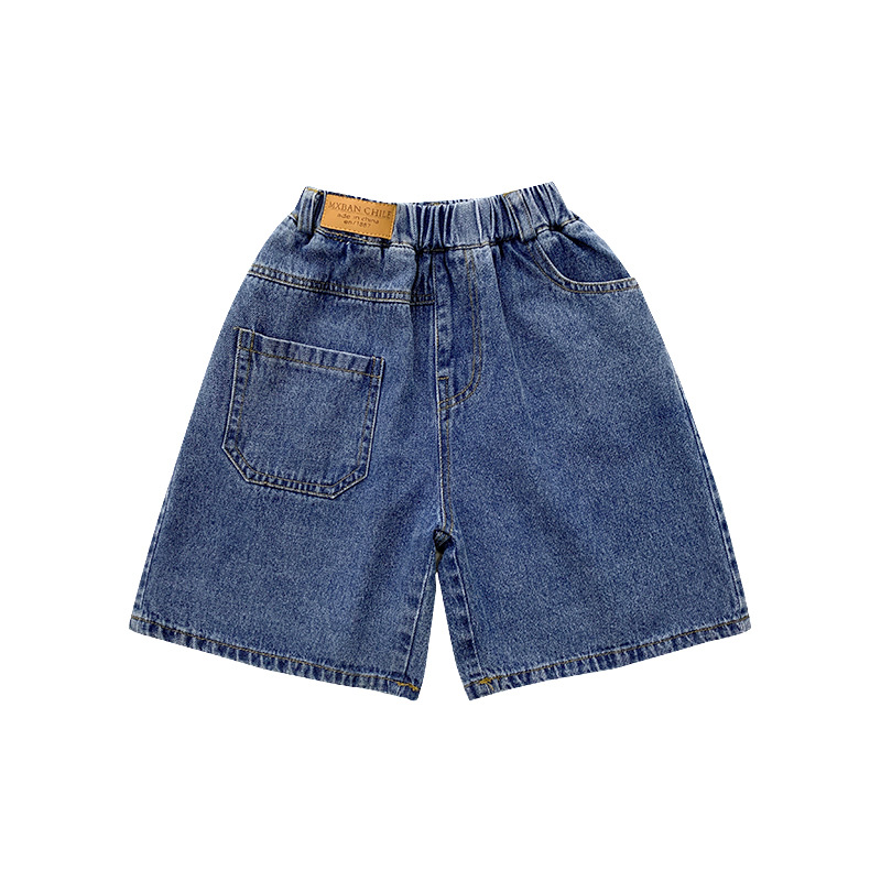 Summer Boys solid color patchwork denim shorts Children loose all-match knee length pants