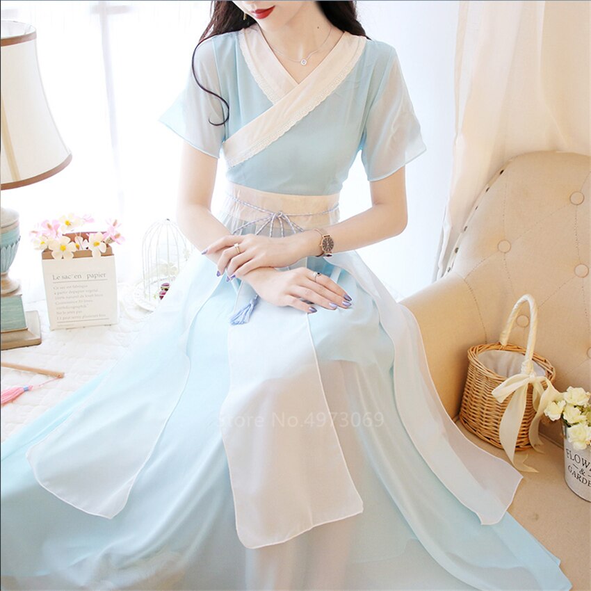 Women Japanese Kimono Summer Chiffon Dress Retro Lace Fancy Yukata Haori Girls Kawaii Pink Party Vestidos Asian Clothes