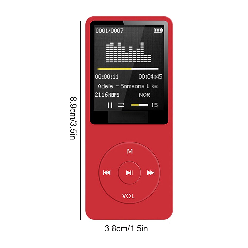 Portable MP3 Player 1.8 inch LCD Screen FM MP3 WAV Radio Video Hifi Player Games Movies E-Books Music Players Support SD Card: Red