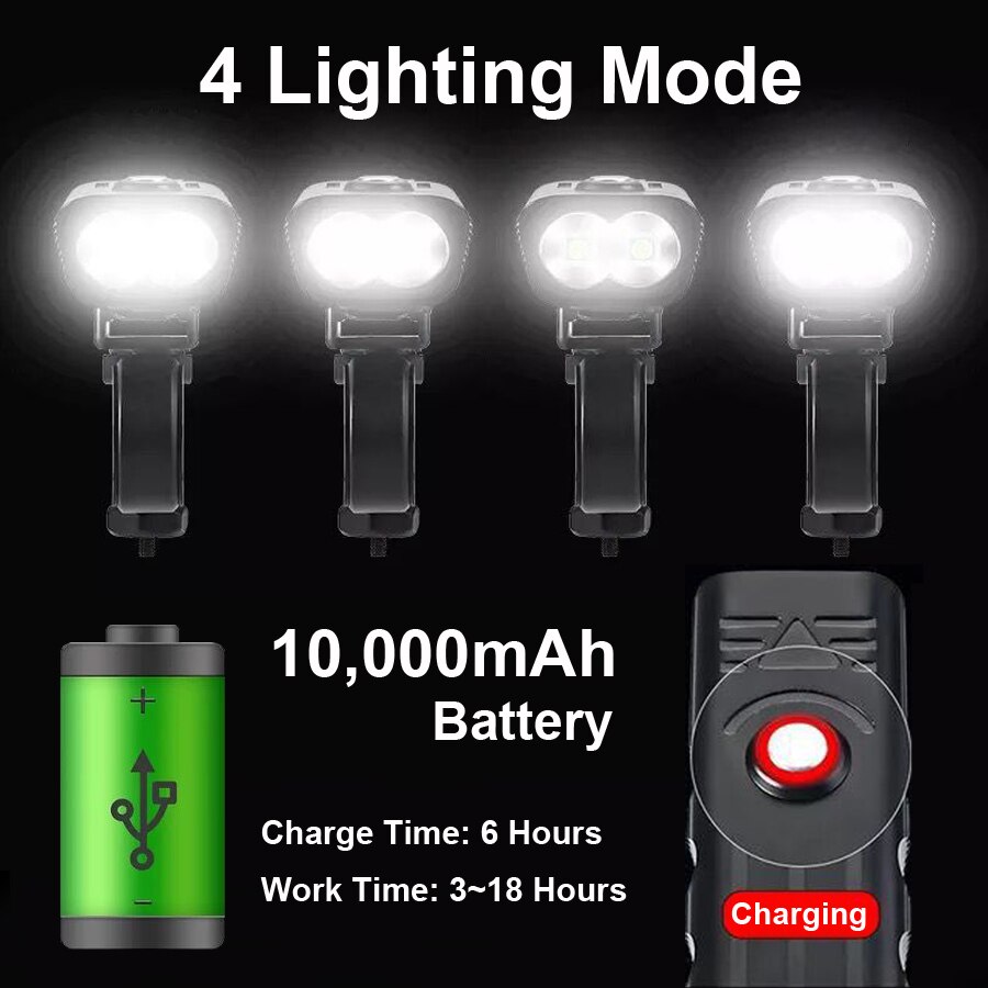 Luz LED súper brillante para bicicleta, faro delantero y trasero de 10000 lúmenes, recargable vía USB, 3000 mAh, 5T6