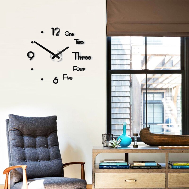 Reloj de pared grande Diy 3D reloj Adhesivo de pared silencioso auto-adhesivo extraíble Reloj de pared pegatina hogar sala de estar decoración