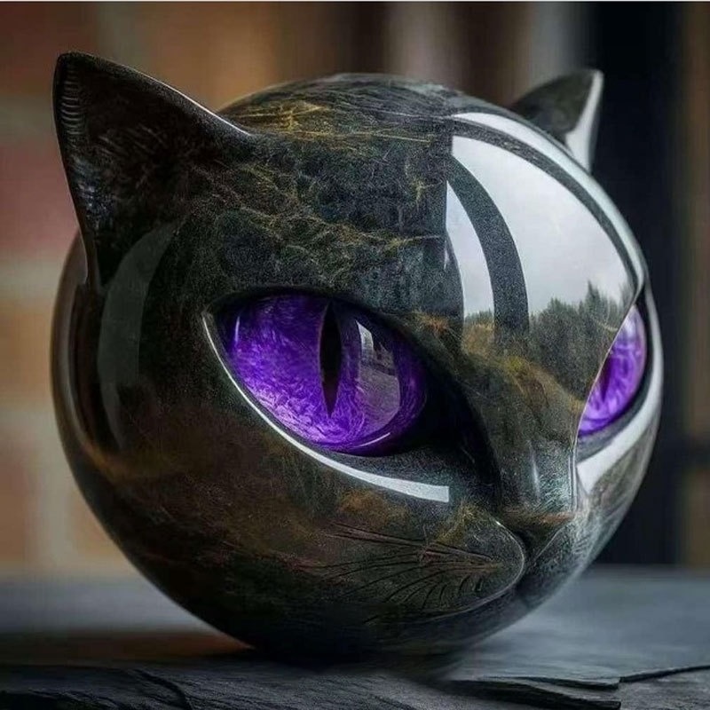 Halloween Cat Sculpture Decoration Cute Cat Head Ornament Home Decor Easter Christmas Decoration Figurine: light green