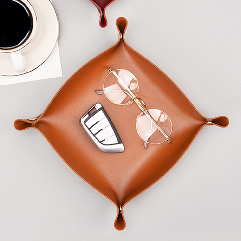 Plateau de rangement en cuir PU pour clés et bijoux 9,8 x 6,3 x 2