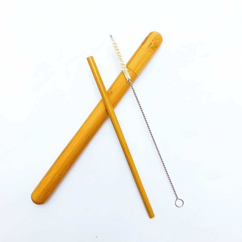Organic Bamboo Straw Nature Sisal Hemp Straw Cleaner with Zero Waste Bamboo Drinking Straw Travelling Case Bubble Tea Wood Straw