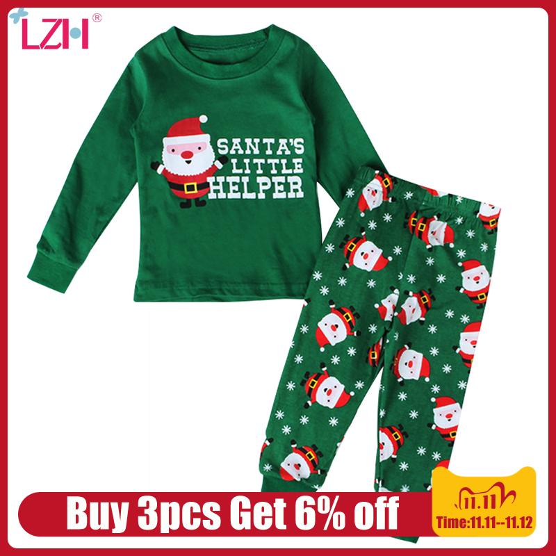 LZH estampado de otoño ropa de Santa Claus para Niñas Ropa de ocio Halloween trajes para niños Bonito traje para Niño 1-6 años conjunto de chico