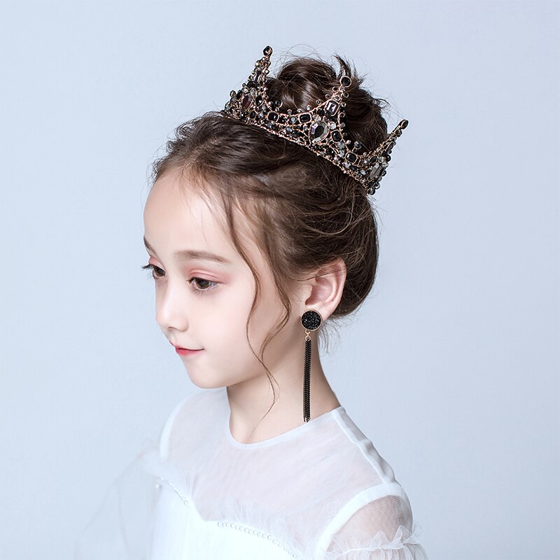 Vintage Black Crowns Crystal Rhinestone Tiara Queen Princess Crown Wedding Hair Jewelry Accessories Girls Hair Ornaments