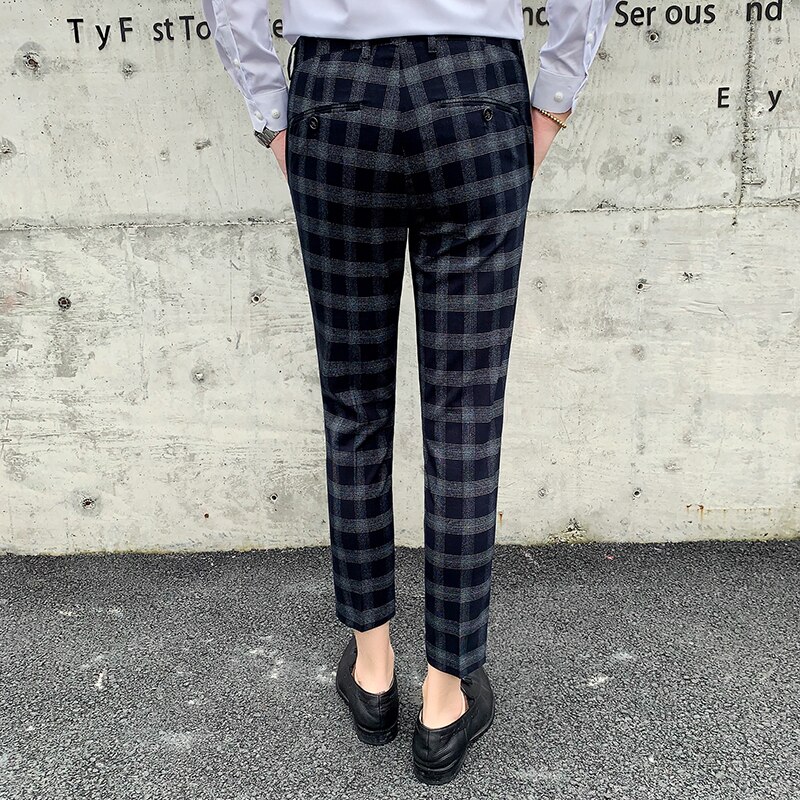 Men's Boutique Plaid Formal Business Suit Pants Men's Wedding Dress Suit Pants Brand Men's Casual Trousers Male