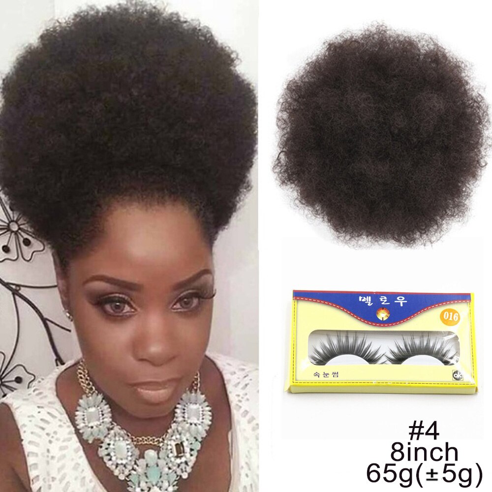 Extension chignon cheveux crépus, postiche synthétique afro, coiffure boule frisée, fixation par clips, 8 pouces: 8 inch color 4